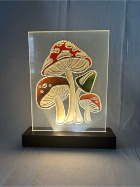 Boho mushroom acrylic LED light clear laser-engraved